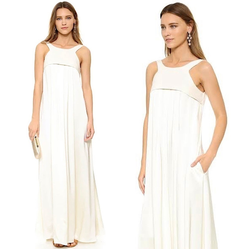 NWT L’AGENCE Satin & Linen Sleeveless Pleated Empire Waist Open Back Maxi Gown S